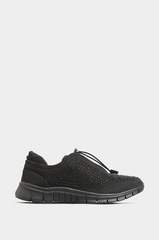 Evans Yours Black Embellished Drawcord Trainers In Wide E Fit & Extra Wide EEE Fit