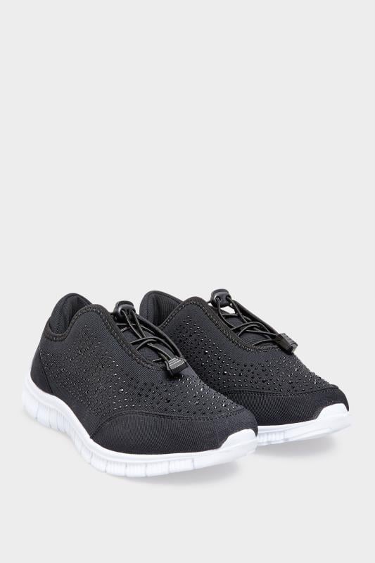 Evans Yours Black Embellished Trainers In Wide E Fit & Extra Wide EEE Fit