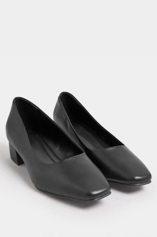 Evans Yours Black Faux Leather Block Heel Court Shoes In Extra Wide EEE Fit