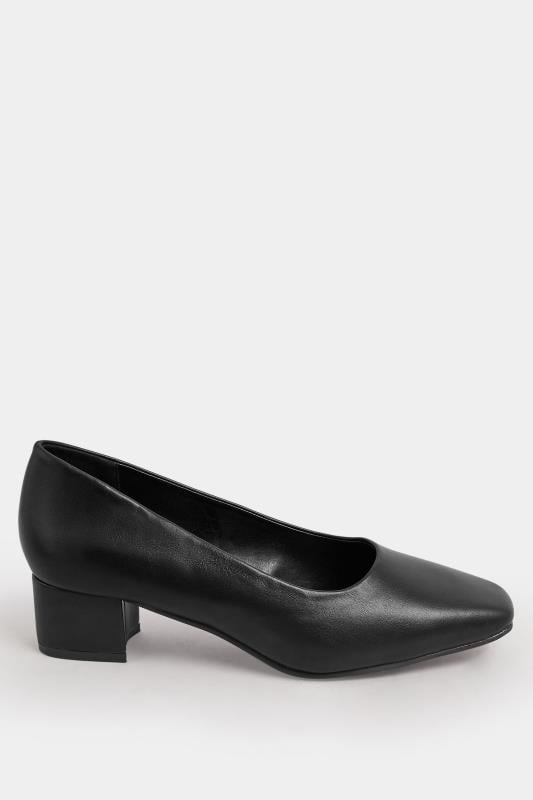 Evans Yours Black Faux Leather Block Heel Court Shoes In Extra Wide EEE Fit