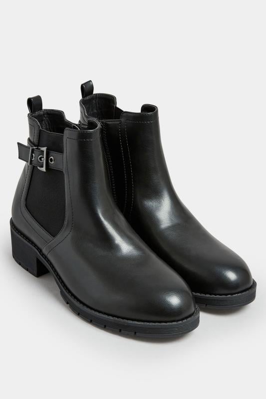 Evans Yours Black Faux Leather Buckle Ankle Boots In Wide E Fit & Extra Wide EEE Fit
