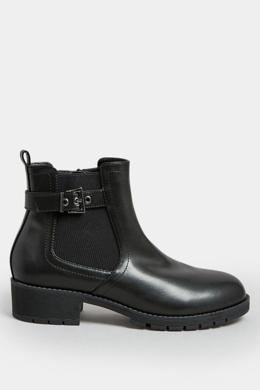Evans Yours Black Faux Leather Buckle Ankle Boots In Wide E Fit & Extra Wide EEE Fit
