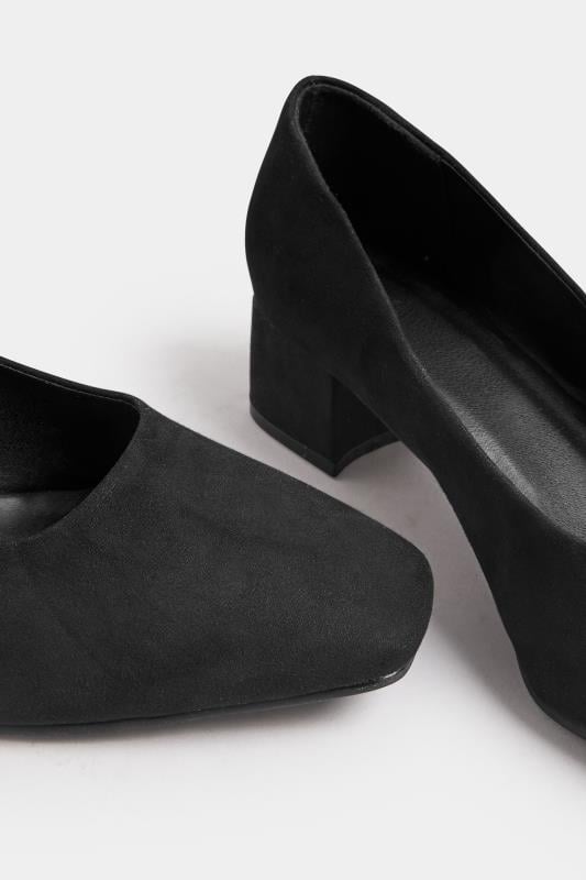Evans Yours Black Faux Suede Block Heel Court Shoe In Extra Wide EEE Fit