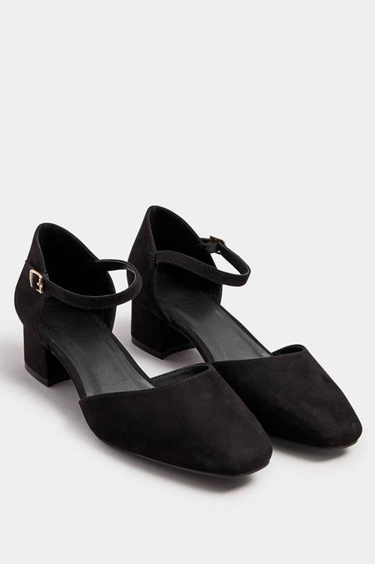 Evans Yours Black Faux Suede Block Heel Court Shoes In Extra Wide EEE Fit