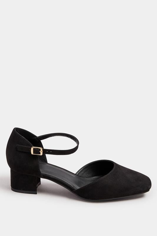 Evans Yours Black Faux Suede Block Heel Court Shoes In Extra Wide EEE Fit
