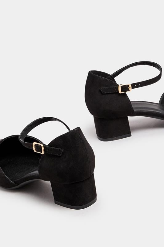 Evans Yours Black Faux Suede Block Heel Court Shoes In Extra Wide EEE Fit