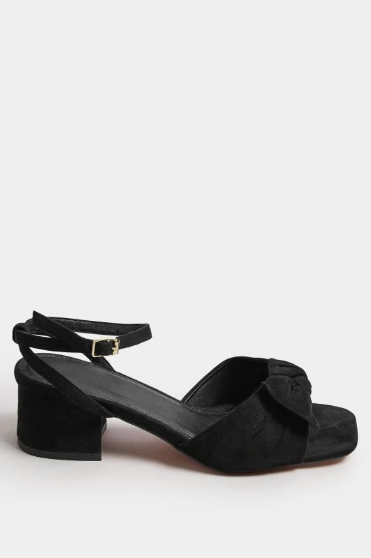 Evans Yours Black Faux Suede Bow Front Block Heels In Wide E Fit & Extra Wide EEE Fit