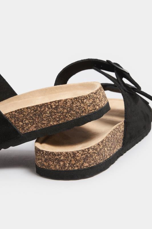 Evans Yours Black Faux Suede Buckle Strap Footbed Sandals In Extra Wide EEE Fit