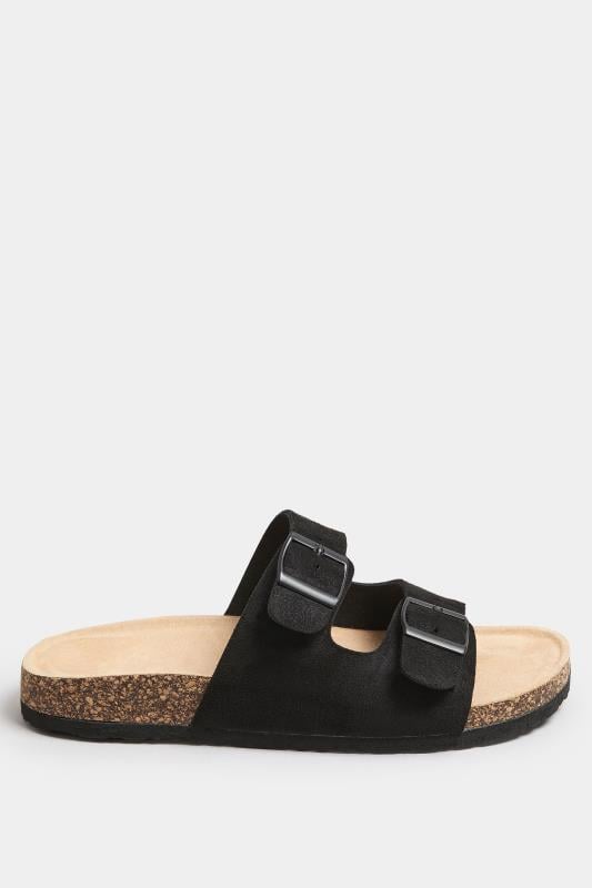 Evans Yours Black Faux Suede Buckle Strap Sandals In Extra Wide EEE Fit