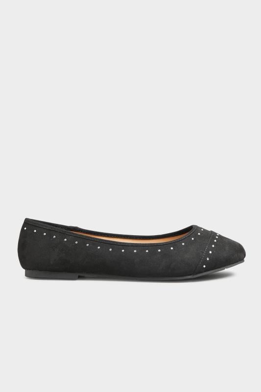 Evans Yours Black Faux Suede Diamante Ballerina Pumps In Wide E Fit & Extra Wide EEE Fit