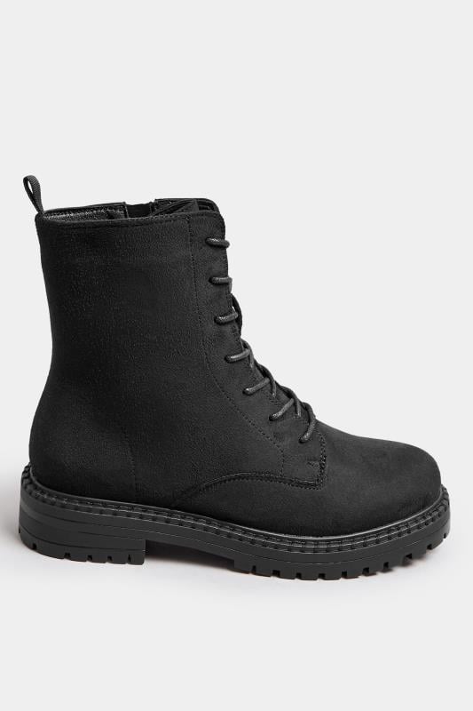 Evans Yours Black Faux Suede Lace Up Boots In Wide E Fit