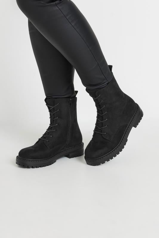evans Yours Black Faux Suede Lace Up Boots In Wide E Fit