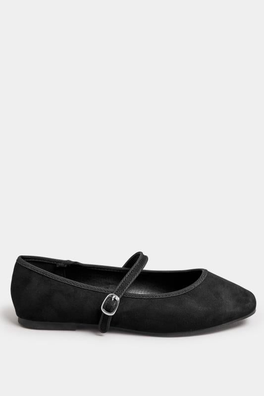 Evans Yours Black Faux Suede Mary Jane Ballerina Pumps In Extra Wide EEE Fit