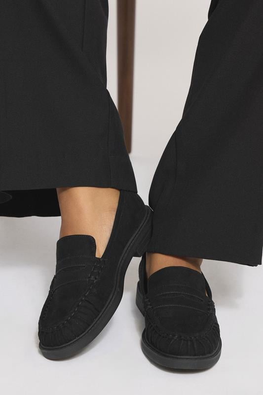 evans Yours Black Faux Suede Ruched Front Loafers In Extra Wide EEE Fit