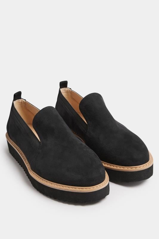 Evans Yours Black Faux Suede Slip On Loafers In Wide E Fit & Extra Wide EEE Fit