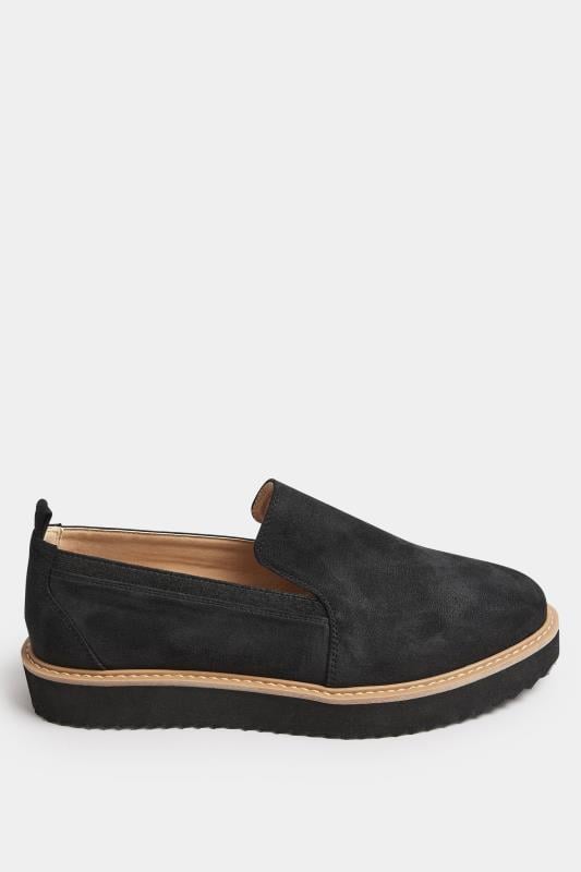 Evans Yours Black Faux Suede Slip On Loafers In Wide E Fit & Extra Wide EEE Fit
