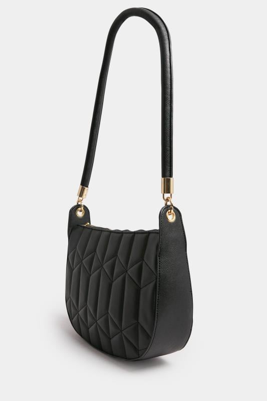 Evans Yours Black Geometric Stitch Quilted Shoulder Bag