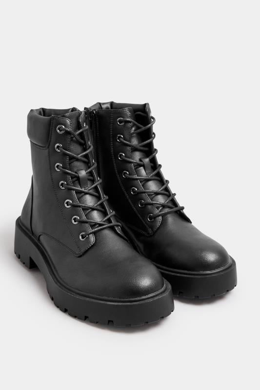 Evans Yours Black Lace Up Chunky Boots In Wide E Fit & Extra Wide EEE Fit