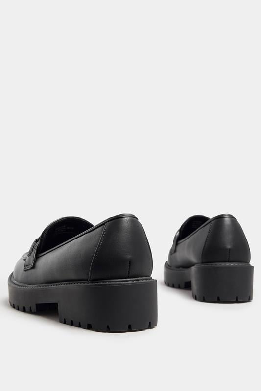 Evans Yours Black Metal Trim Detail Loafers In Wide E & Extra Wide EEE Fit