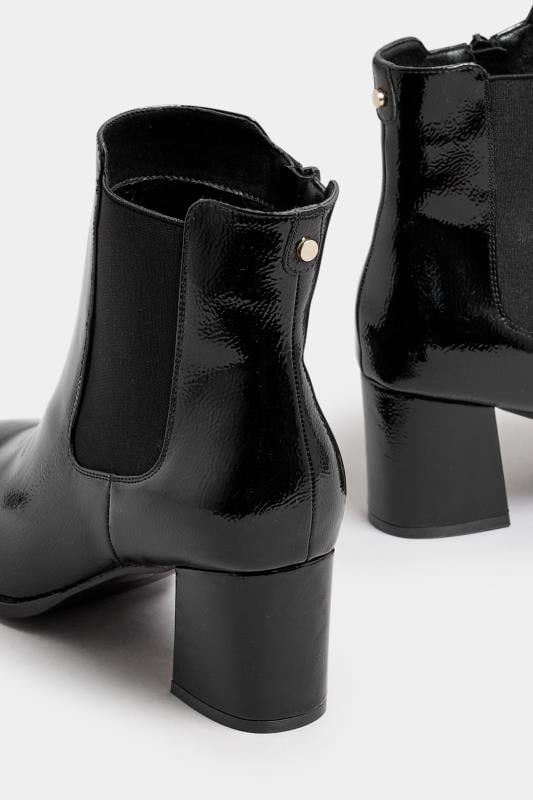 Evans Yours Black Patent Block Heel Chelsea Boots In Extra Wide EEE Fit