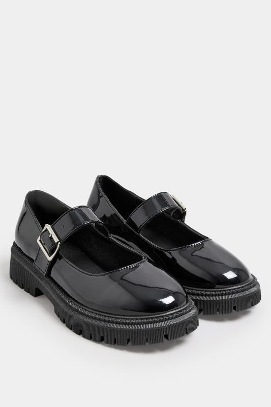 Evans Yours Black Patent Chunky Mary Jane Shoes In An Extra Wide EEE Fit