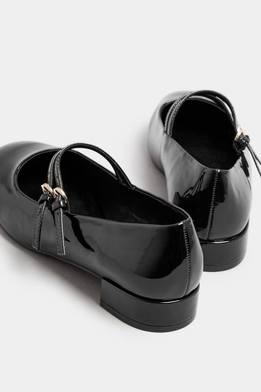 Evans Yours Black Patent Low Block Mary Jane Shoes In Extra Wide EEE Fit