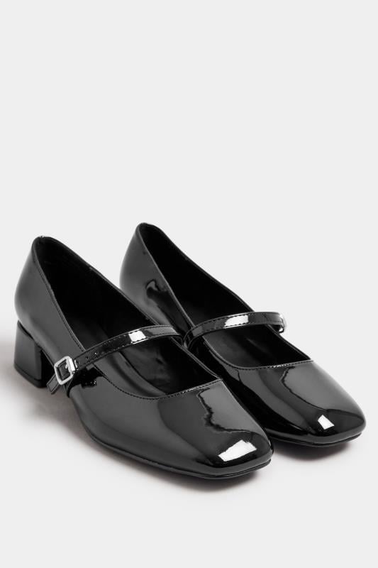 Evans Yours Black Patent Mary Jane Block Heels In Extra Wide EEE Fit
