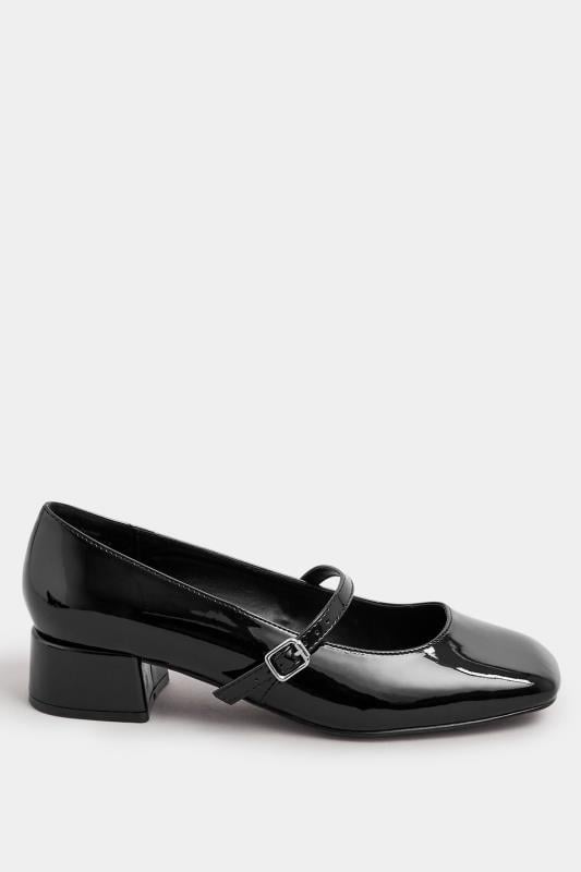 Evans Yours Black Patent Mary Jane Block Heels In Extra Wide EEE Fit