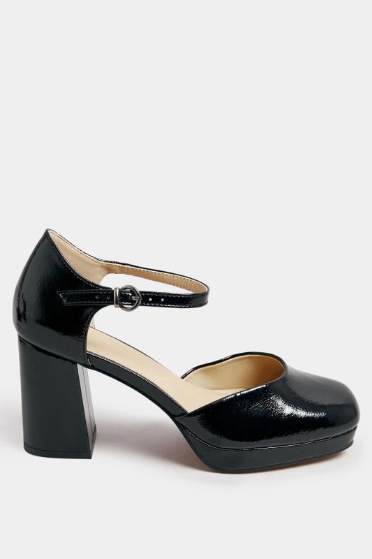 Evans Yours Black Patent Platform Court Shoes In Wide E Fit & Extra Wide EEE Fit