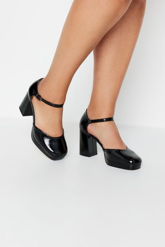 evans Yours Black Patent Platform Court Shoes In Wide E Fit & Extra Wide EEE Fit