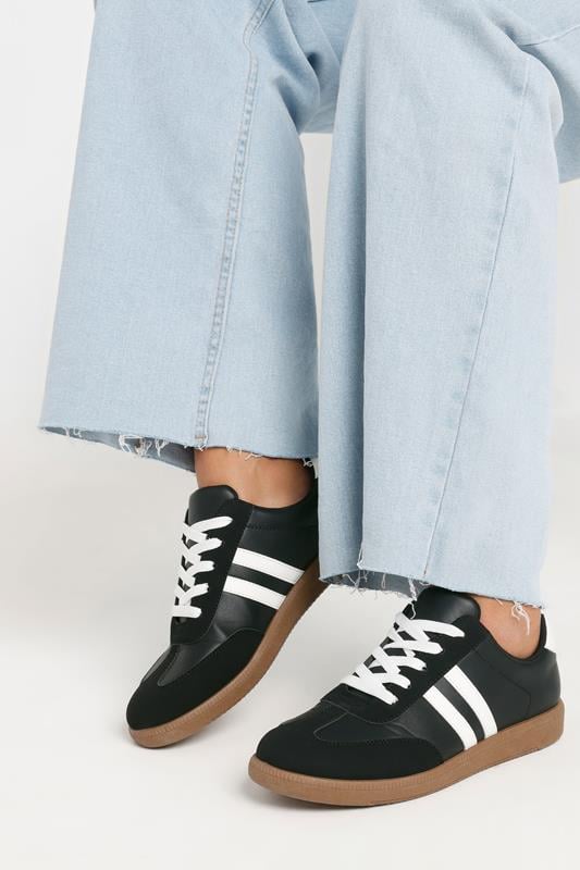 evans Yours Black Retro Stripe Trainers In Extra Wide EEE Fit