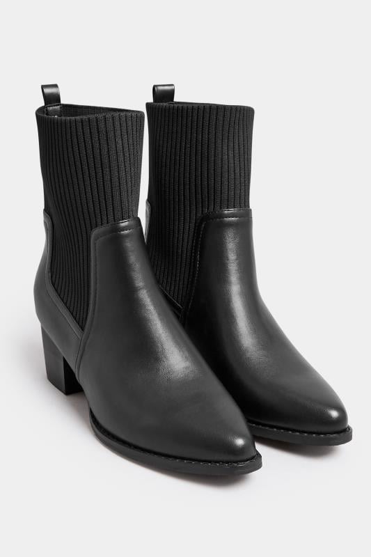 Evans Yours Black Sock Top Line Western Boots In EEE Fit