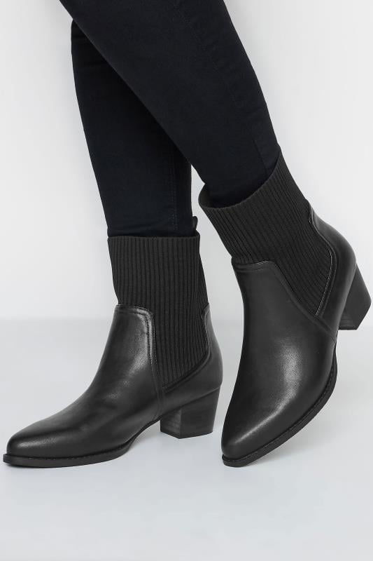 evans Yours Black Sock Top Line Western Boots In EEE Fit