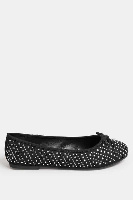 Evans Yours Black Sparkly Ballerina Pumps In Extra Wide EEE Fit