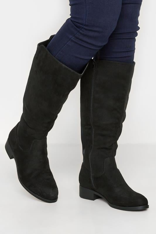 Evans Yours Black Stretch Knee High Boots In Wide E Fit & Extra Wide EEE Fit