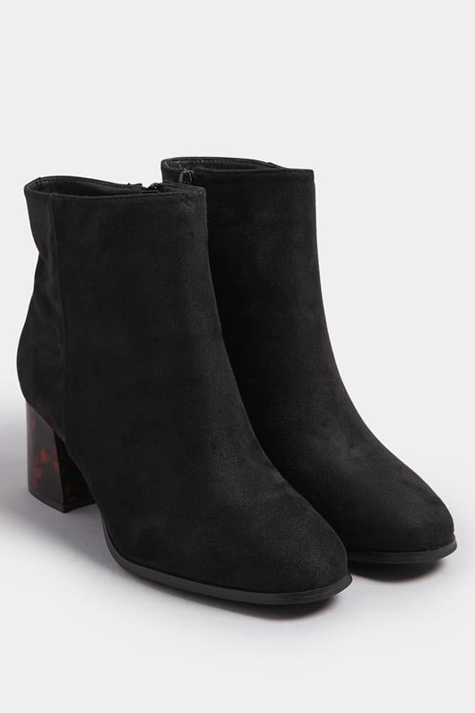 Evans Yours Black Tortoiseshell Block Heel Boots In Extra Wide EEE Fit