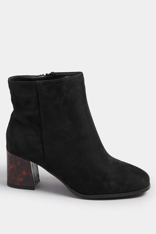 Evans Yours Black Tortoiseshell Block Heel Boots In Extra Wide EEE Fit