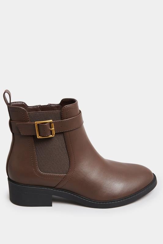 Evans Yours Brown Buckle Faux Leather Ankle Boots In Wide E Fit & Extra Wide EEE Fit