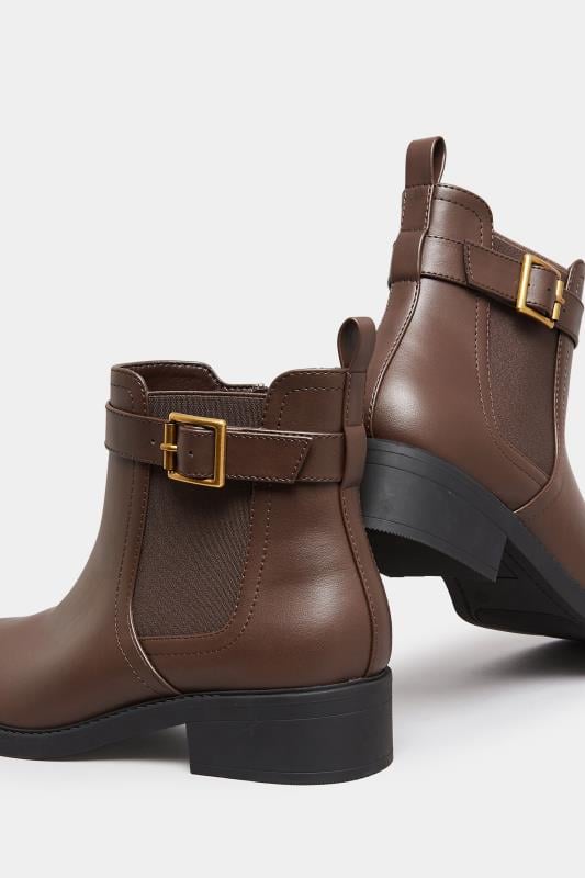 Evans Yours Brown Buckle Faux Leather Ankle Boots In Wide E Fit & Extra Wide EEE Fit