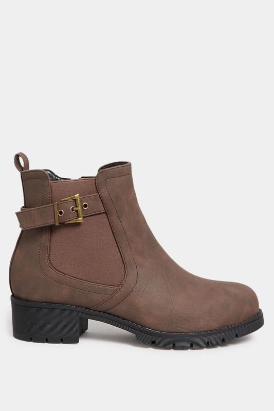 Evans Yours Brown Faux Leather Buckle Ankle Boots In Wide E Fit & Extra Wide EEE Fit