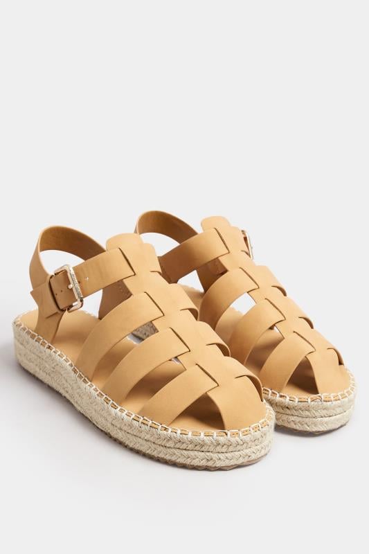 Evans Yours Brown Flatform Gladiator Espadrilles In Extra Wide EEE Fit