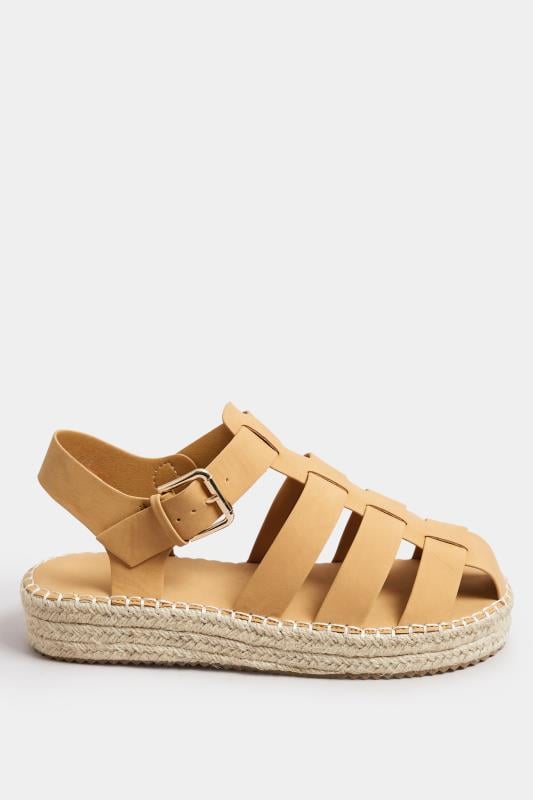 Evans Yours Brown Flatform Gladiator Espadrilles In Extra Wide EEE Fit
