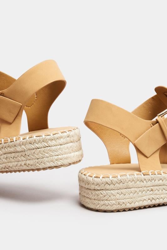 Evans Yours Brown Flatform Gladiator Espadrilles In Extra Wide EEE Fit