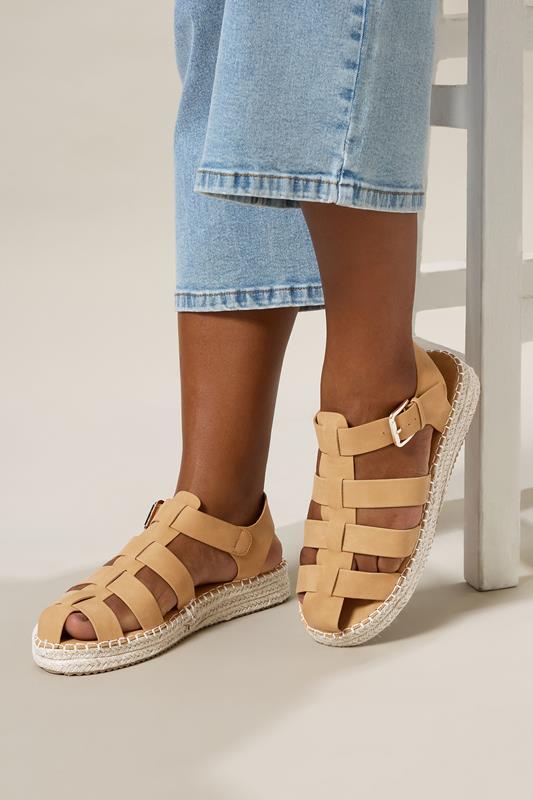 evans Yours Brown Flatform Gladiator Espadrilles In Extra Wide EEE Fit
