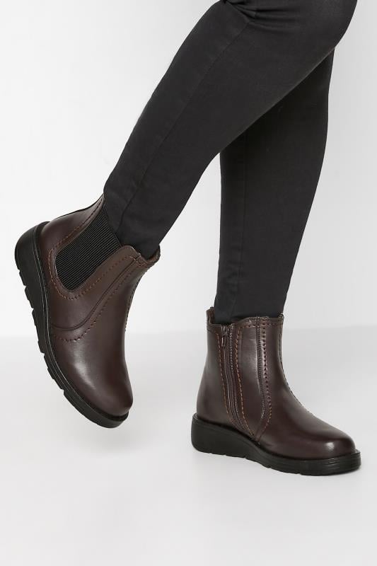 Evans Yours Brown Wedge Chelsea Boots In Wide E Fit & Extra Wide EEE Fit