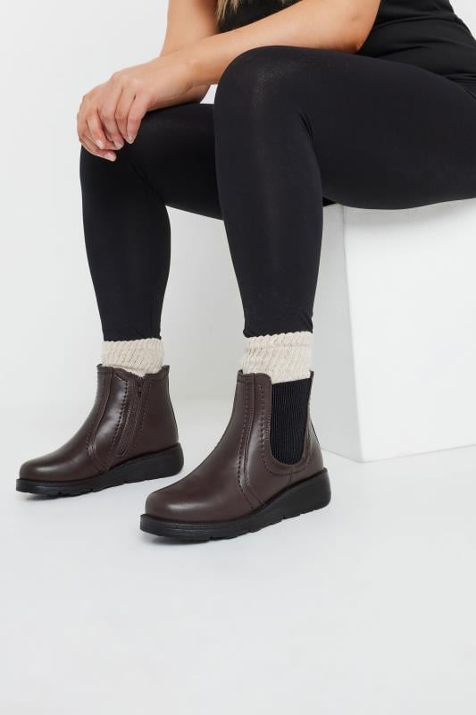 evans Yours Brown Wedge Chelsea Boots In Wide E Fit & Extra Wide EEE Fit