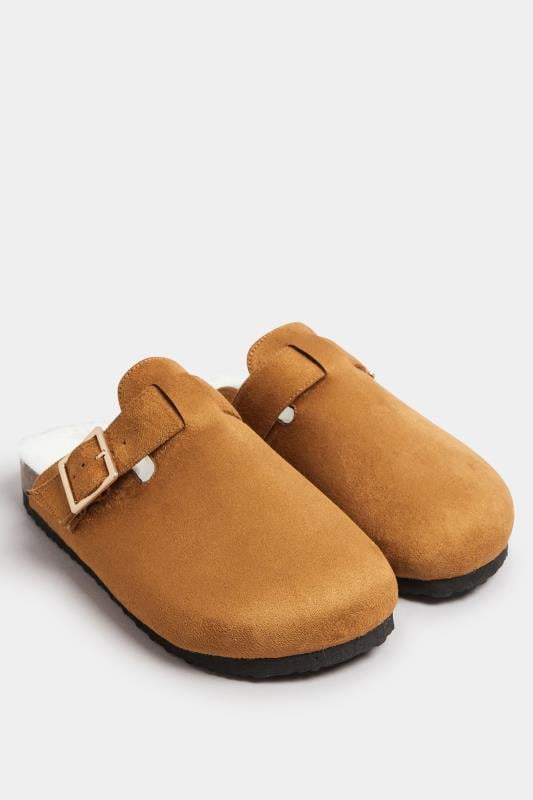 Evans Yours Chestnut Brown Faux Fur Lined Clogs In Extra Wide EEE Fit