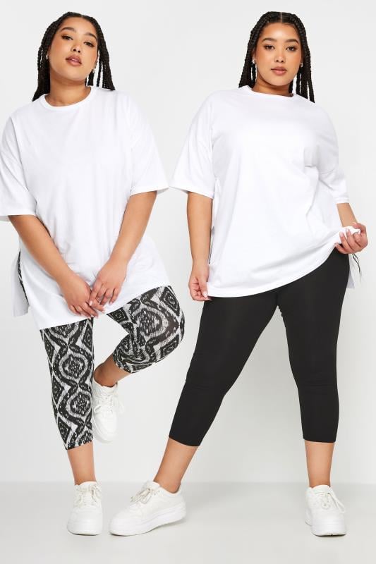 evans YOURS Curve 2 PACK Black Aztec Print Cropped Leggings