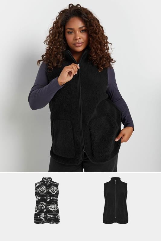 Evans YOURS Curve 2 PACK Black Aztec Print Teddy Borg Gilets