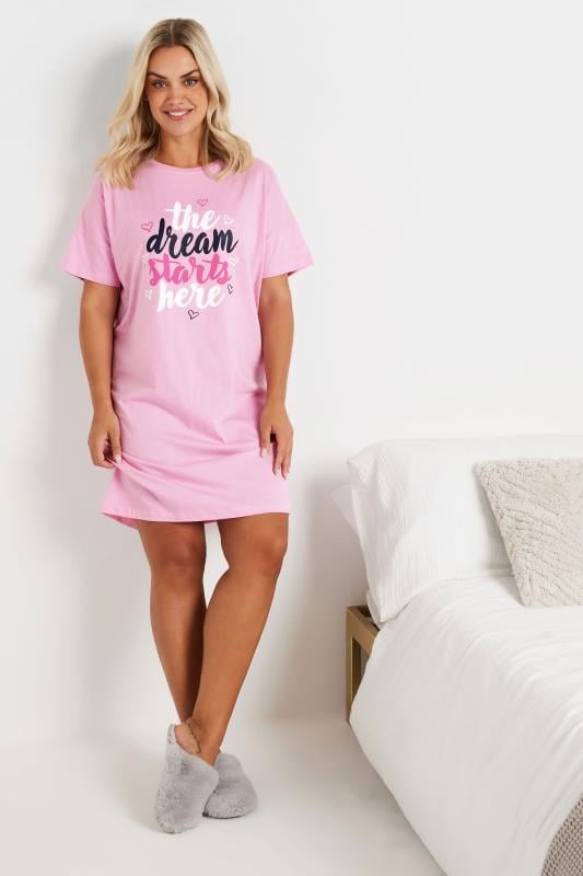 Evans YOURS Curve 2 PACK Pink 'The Dream Starts Here' Nightdresses